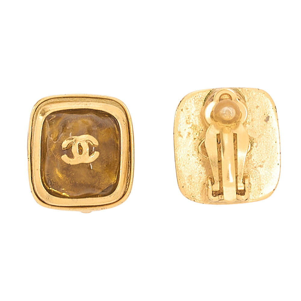 CHANEL Logo Mark 99A Earrings Stone x GP Gold-Tone Hardware, Pre-Owned