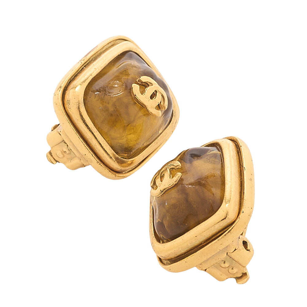 CHANEL Logo Mark 99A Earrings Stone x GP Gold-Tone Hardware, Pre-Owned