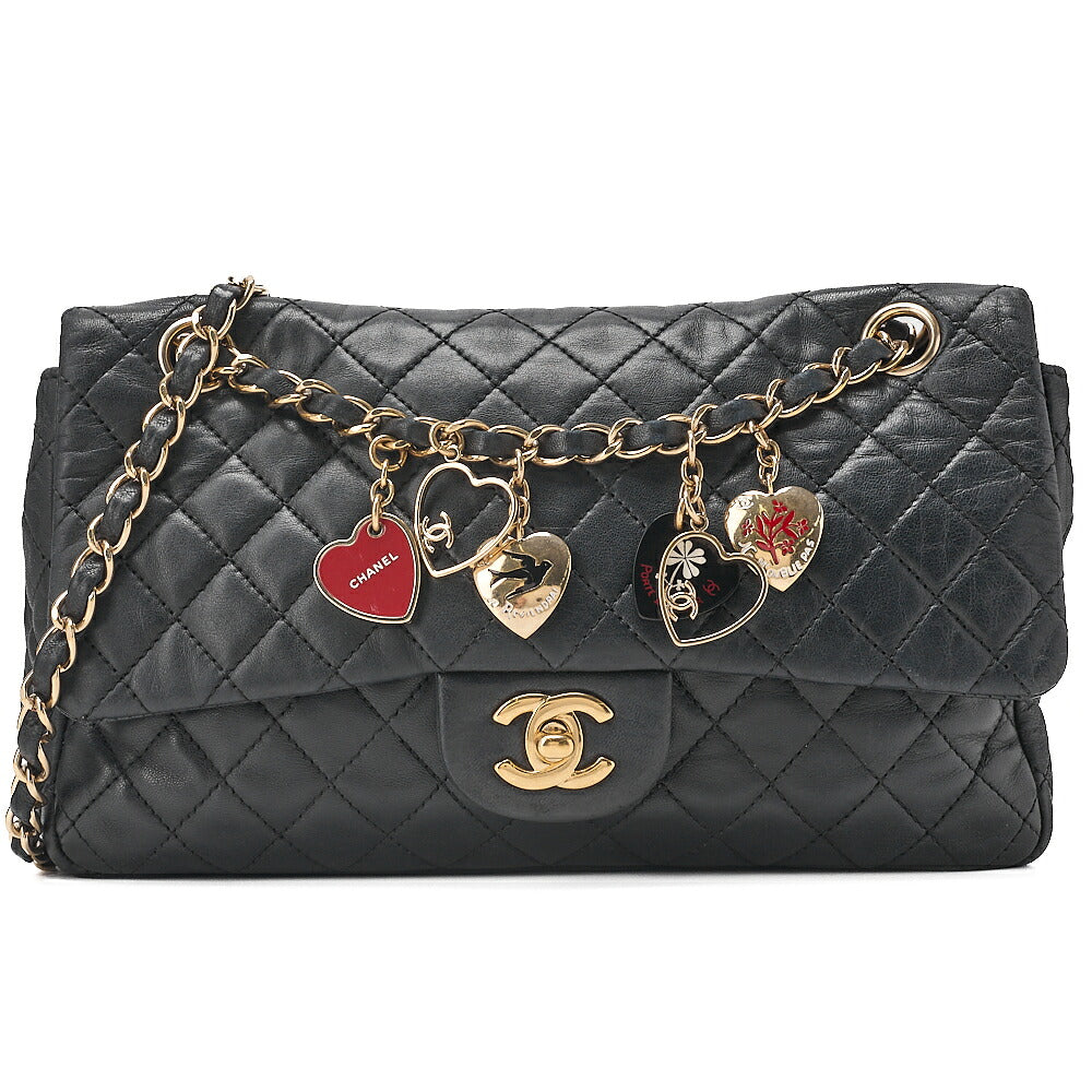 CHANEL Lambskin Matelasse Valentine's Day Single Flap Chain Shoulder Black Gold-Tone Hardware, Pre-Owned