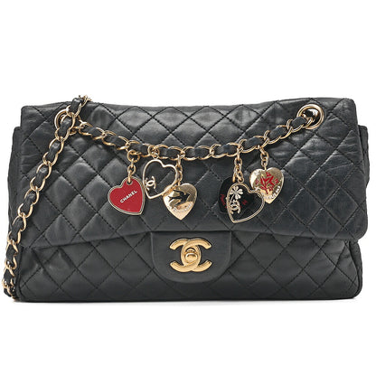 CHANEL Lambskin Matelasse Valentine's Day Single Flap Chain Shoulder Black Gold-Tone Hardware, Pre-Owned