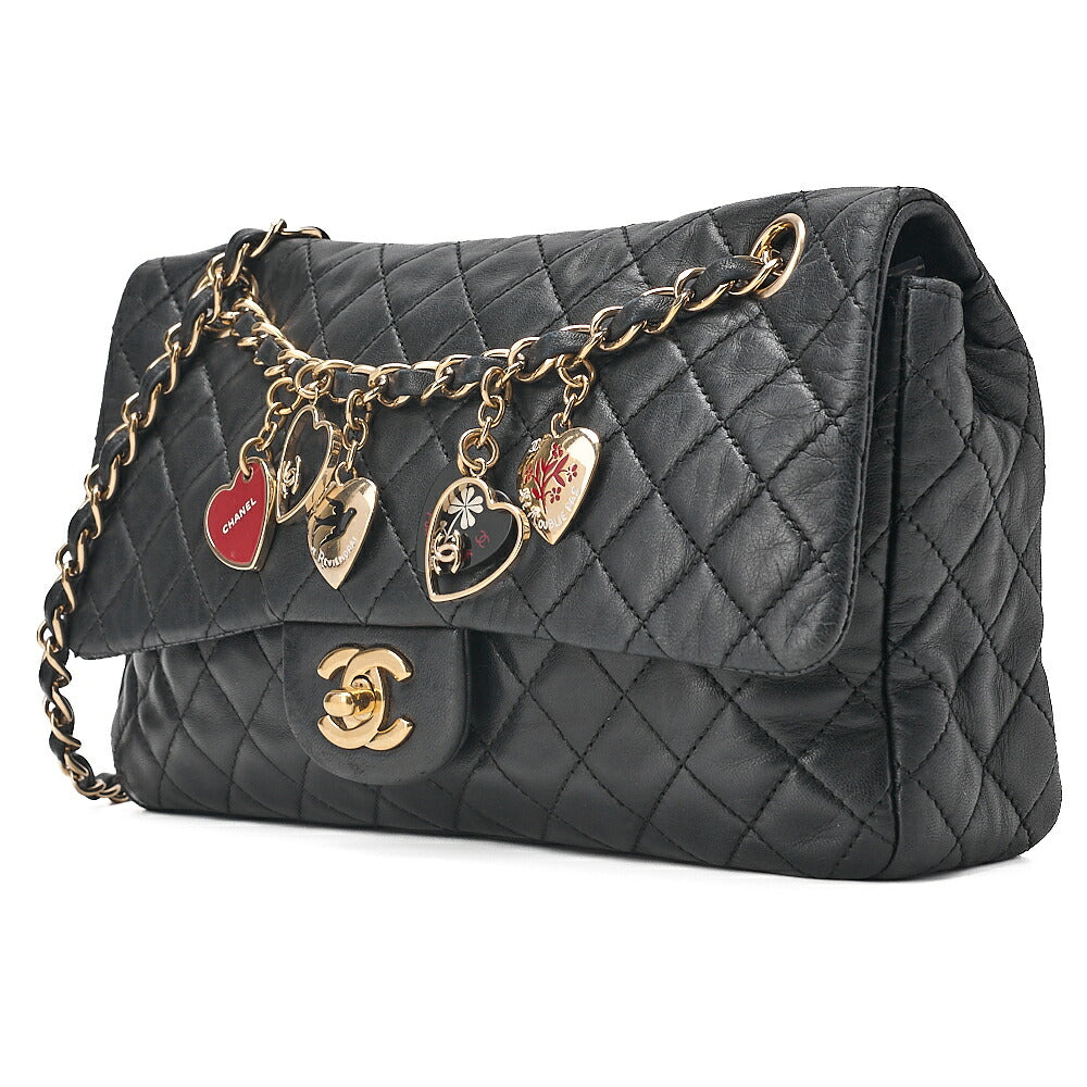 CHANEL Lambskin Matelasse Valentine's Day Single Flap Chain Shoulder Black Gold-Tone Hardware, Pre-Owned