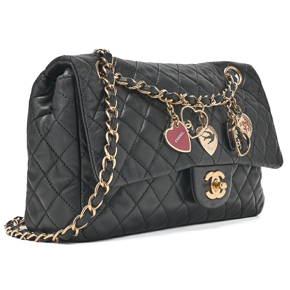 CHANEL Lambskin Matelasse Valentine's Day Single Flap Chain Shoulder Black Gold-Tone Hardware, Pre-Owned