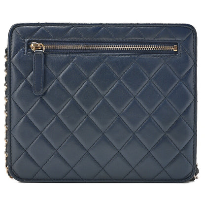 CHANEL Lambskin Mini Matelasse Turn Lock Chain Shoulder Navy Gold x Silver-Tone Hardware, Pre-Owned