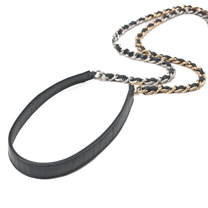 CHANEL Lambskin Mini Matelasse Turn Lock Chain Shoulder Navy Gold x Silver-Tone Hardware, Pre-Owned