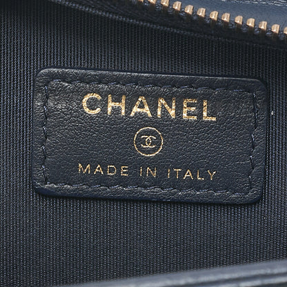 CHANEL Lambskin Mini Matelasse Turn Lock Chain Shoulder Navy Gold x Silver-Tone Hardware, Pre-Owned