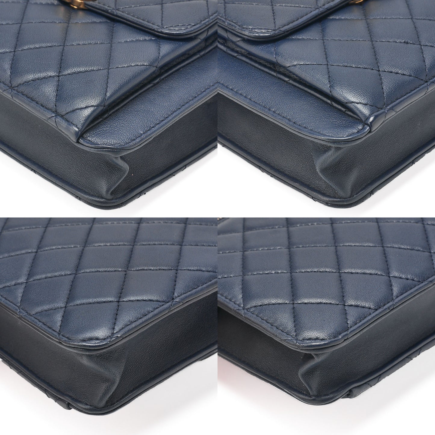 CHANEL Lambskin Mini Matelasse Turn Lock Chain Shoulder Navy Gold x Silver-Tone Hardware, Pre-Owned