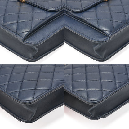 CHANEL Lambskin Mini Matelasse Turn Lock Chain Shoulder Navy Gold x Silver-Tone Hardware, Pre-Owned