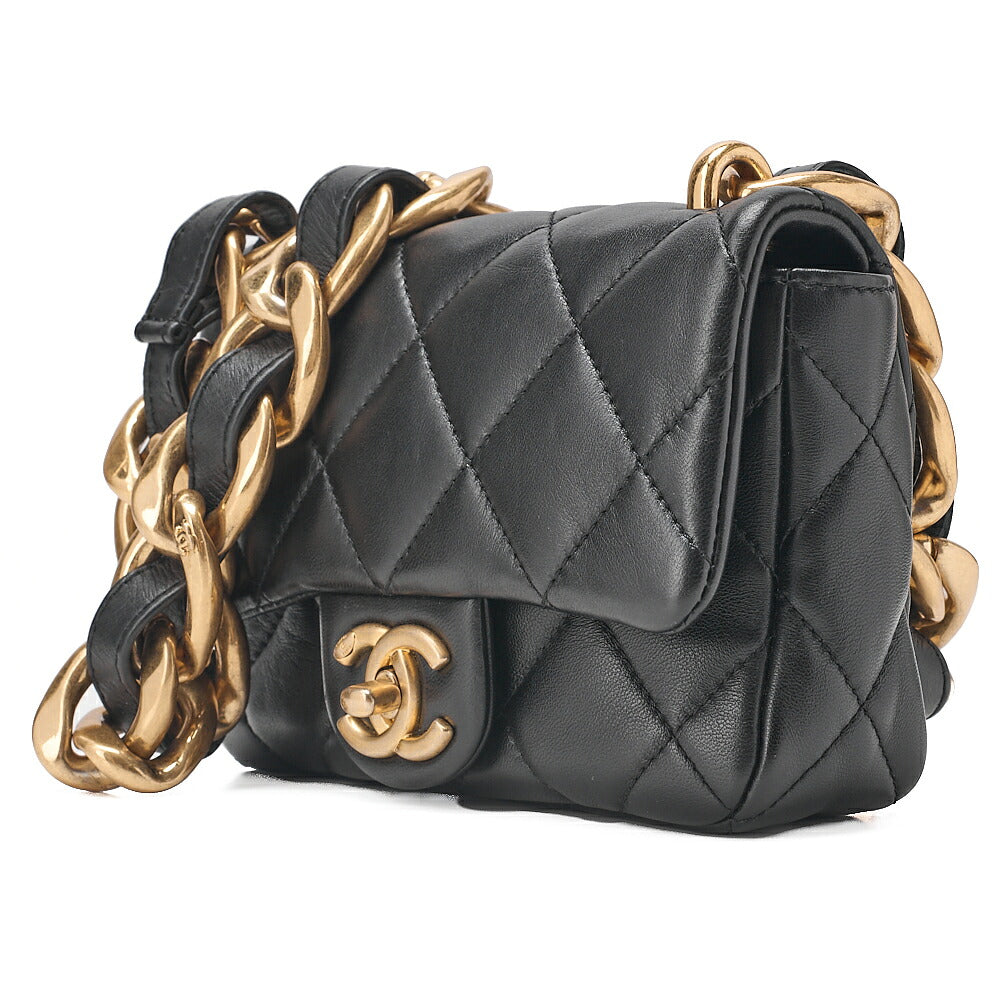 CHANEL Lambskin Minimat Loss? Turn Lock Thick Chain Shoulder Black Gold-Tone Hardware, Pre-Owned