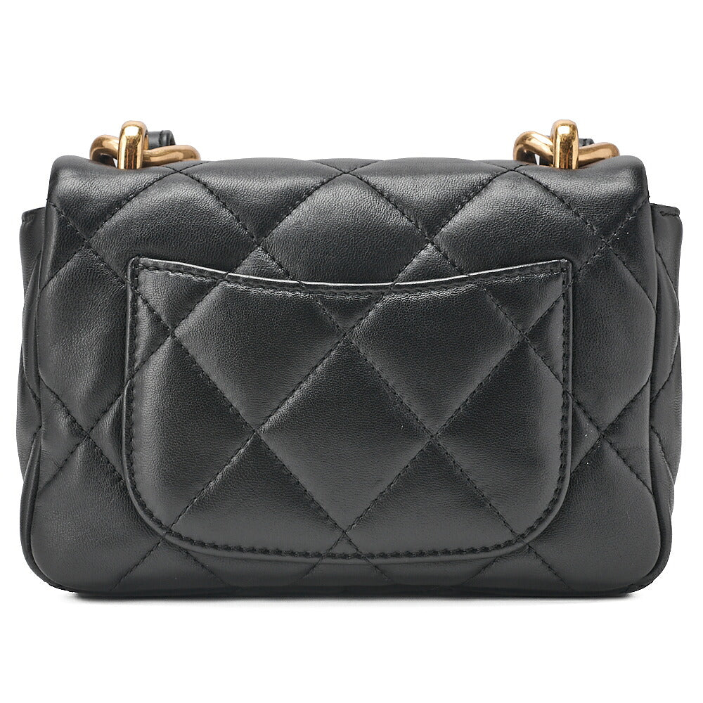 CHANEL Lambskin Minimat Loss? Turn Lock Thick Chain Shoulder Black Gold-Tone Hardware, Pre-Owned