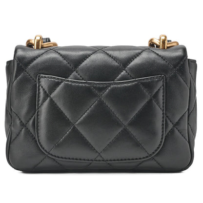 CHANEL Lambskin Minimat Loss? Turn Lock Thick Chain Shoulder Black Gold-Tone Hardware, Pre-Owned