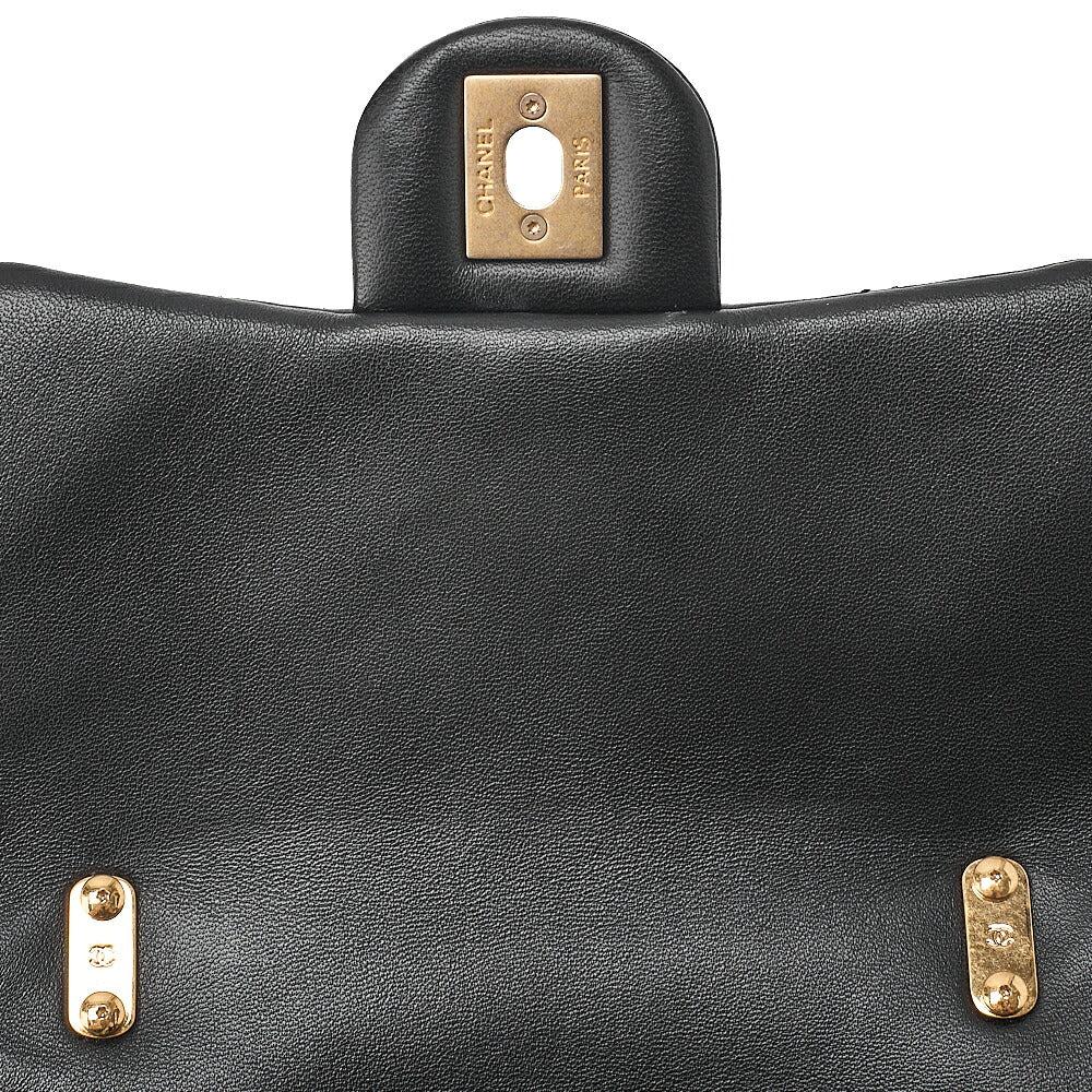 CHANEL Lambskin Minimat Loss? Turn Lock Thick Chain Shoulder Black Gold-Tone Hardware, Pre-Owned