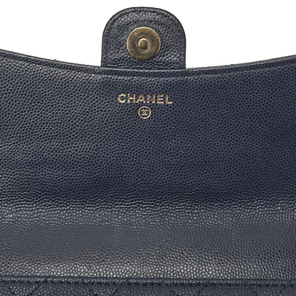 CHANEL Machiavia Skin Matelasse Push Lock Chain Wallet Navy Gold-Tone Hardware, Pre-Owned