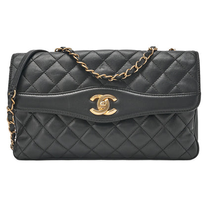 CHANEL Lambskin Matelasse Design Flap Chain Shoulder Black Gold-Tone Hardware, Pre-Owned