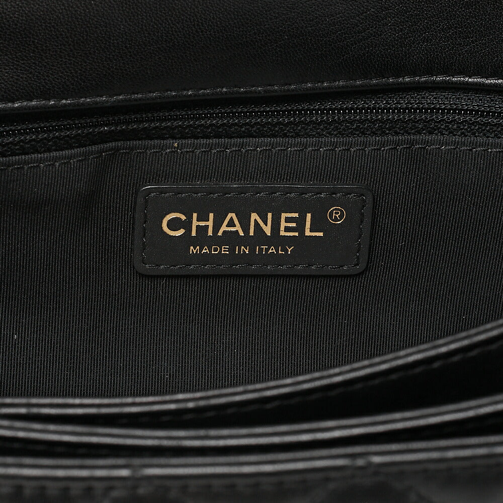 CHANEL Lambskin Matelasse Design Flap Chain Shoulder Black Gold-Tone Hardware, Pre-Owned