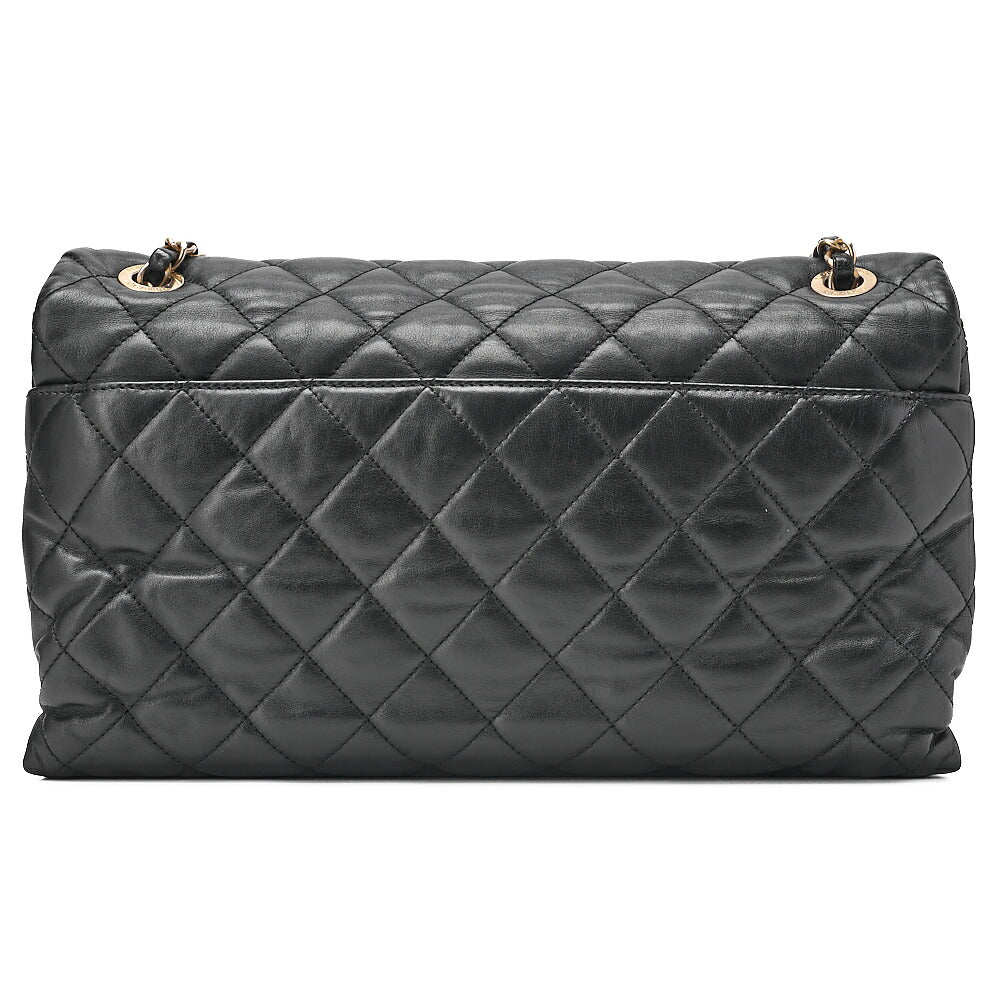 CHANEL Lambskin x Vintage Calf Matelasse Full Flap Turn Lock Large Size Chain Shoulder Black Gold-Tone Hardware, Pre-Owned