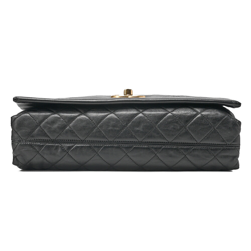 CHANEL Lambskin x Vintage Calf Matelasse Full Flap Turn Lock Large Size Chain Shoulder Black Gold-Tone Hardware, Pre-Owned