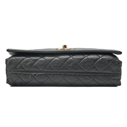 CHANEL Lambskin x Vintage Calf Matelasse Full Flap Turn Lock Large Size Chain Shoulder Black Gold-Tone Hardware, Pre-Owned