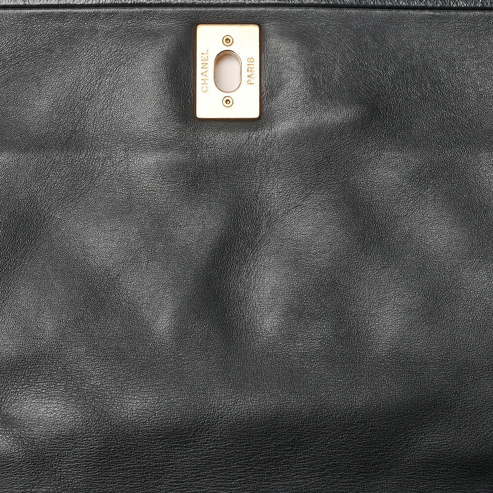 CHANEL Lambskin x Vintage Calf Matelasse Full Flap Turn Lock Large Size Chain Shoulder Black Gold-Tone Hardware, Pre-Owned