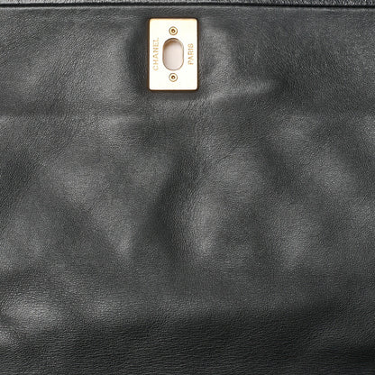 CHANEL Lambskin x Vintage Calf Matelasse Full Flap Turn Lock Large Size Chain Shoulder Black Gold-Tone Hardware, Pre-Owned