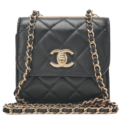 CHANEL Lambskin Mini Matelasse Chain Shoulder Black Gold-Tone Hardware, Pre-Owned