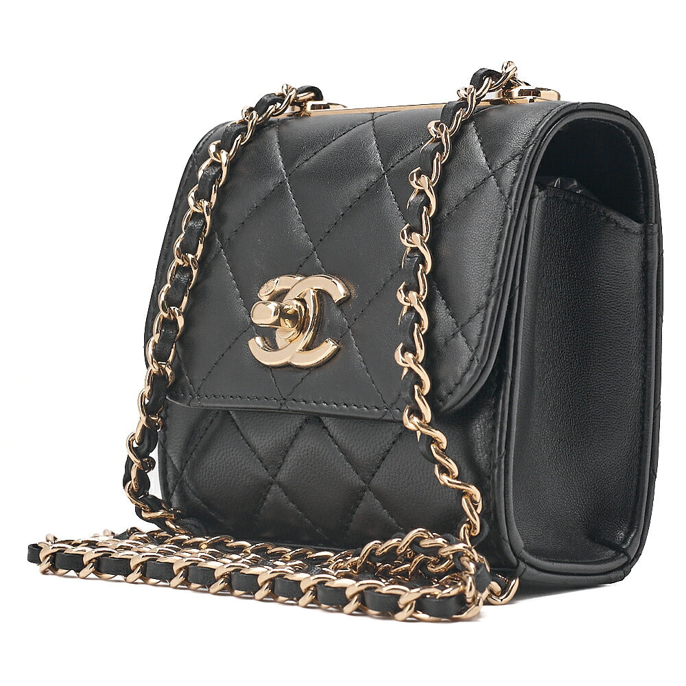 CHANEL Lambskin Mini Matelasse Chain Shoulder Black Gold-Tone Hardware, Pre-Owned