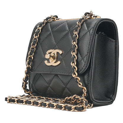CHANEL Lambskin Mini Matelasse Chain Shoulder Black Gold-Tone Hardware, Pre-Owned