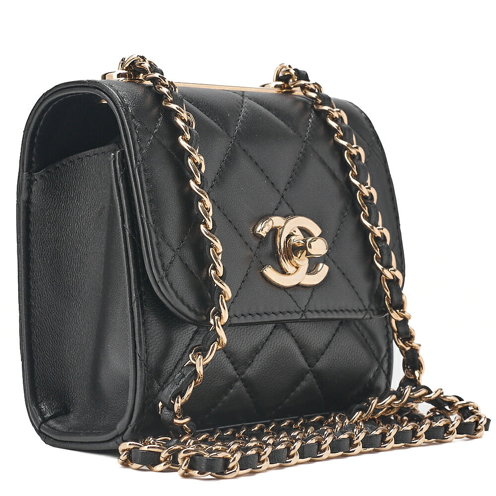 CHANEL Lambskin Mini Matelasse Chain Shoulder Black Gold-Tone Hardware, Pre-Owned