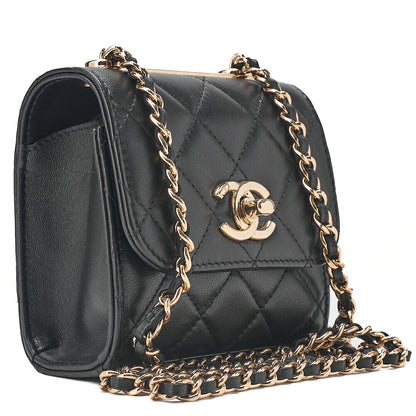 CHANEL Lambskin Mini Matelasse Chain Shoulder Black Gold-Tone Hardware, Pre-Owned