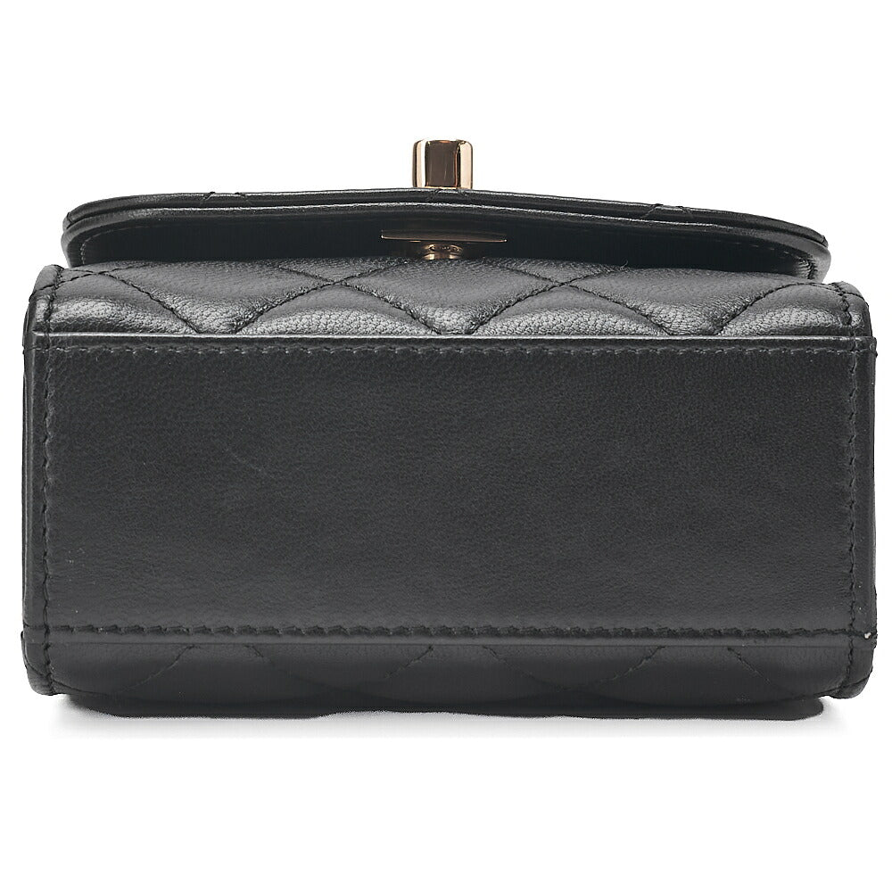 CHANEL Lambskin Mini Matelasse Chain Shoulder Black Gold-Tone Hardware, Pre-Owned