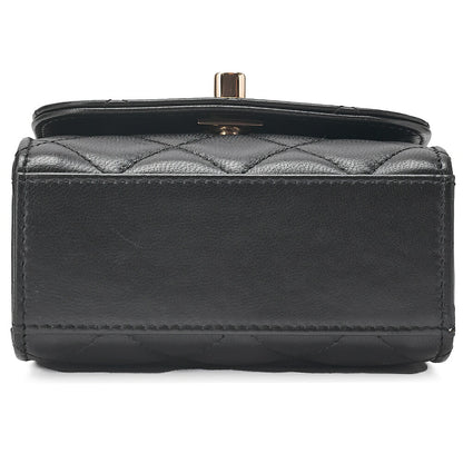 CHANEL Lambskin Mini Matelasse Chain Shoulder Black Gold-Tone Hardware, Pre-Owned