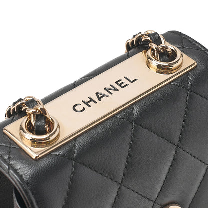 CHANEL Lambskin Mini Matelasse Chain Shoulder Black Gold-Tone Hardware, Pre-Owned