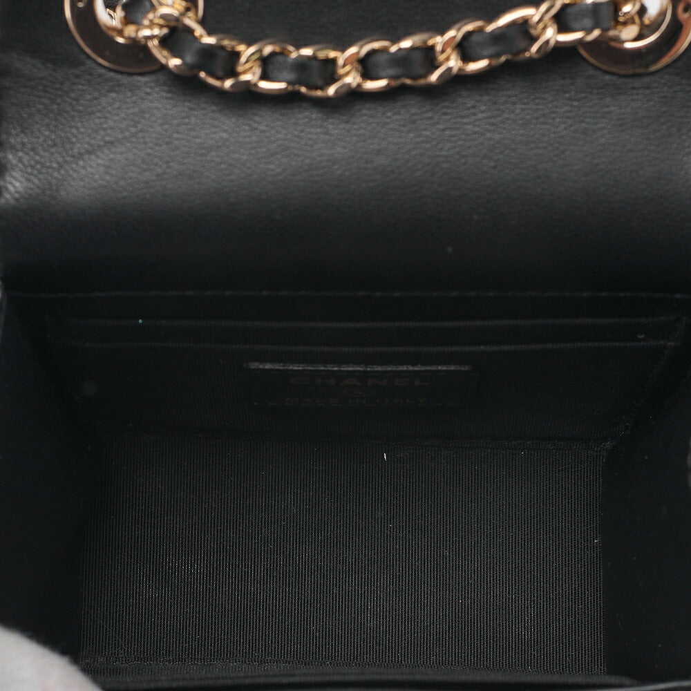 CHANEL Lambskin Mini Matelasse Chain Shoulder Black Gold-Tone Hardware, Pre-Owned
