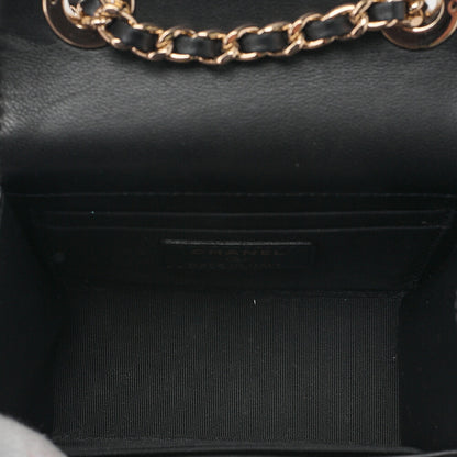 CHANEL Lambskin Mini Matelasse Chain Shoulder Black Gold-Tone Hardware, Pre-Owned