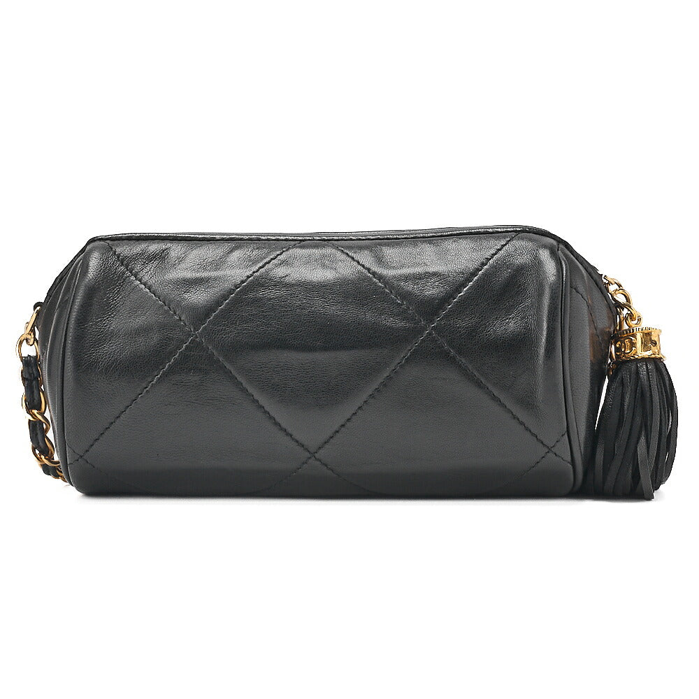 CHANEL Lambskin Coco Mark Fringe Chain Shoulder Black Gold-Tone Hardware, Pre-Owned