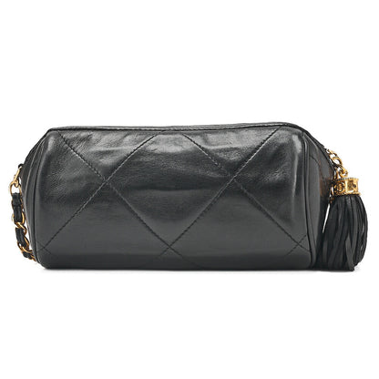 CHANEL Lambskin Coco Mark Fringe Chain Shoulder Black Gold-Tone Hardware, Pre-Owned