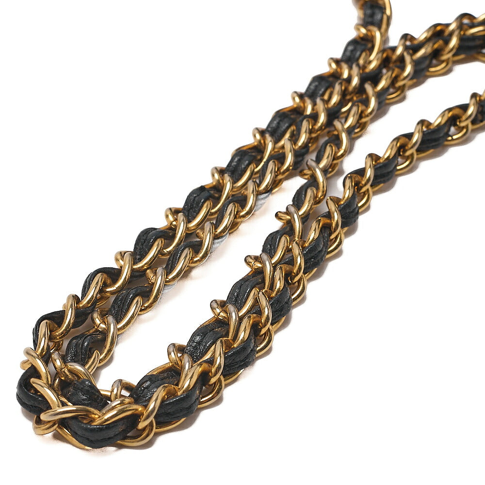 CHANEL Lambskin Coco Mark Fringe Chain Shoulder Black Gold-Tone Hardware, Pre-Owned