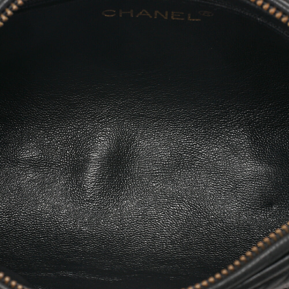 CHANEL Lambskin Coco Mark Fringe Chain Shoulder Black Gold-Tone Hardware, Pre-Owned