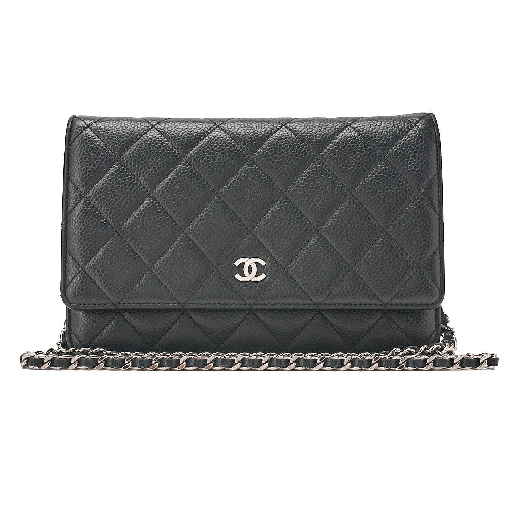 CHANEL Caviar Skin Matelasse Chain Wallet Black Silver-Tone Hardware, Pre-Owned