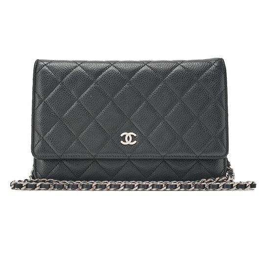 CHANEL Caviar Skin Matelasse Chain Wallet Black Silver-Tone Hardware, Pre-Owned