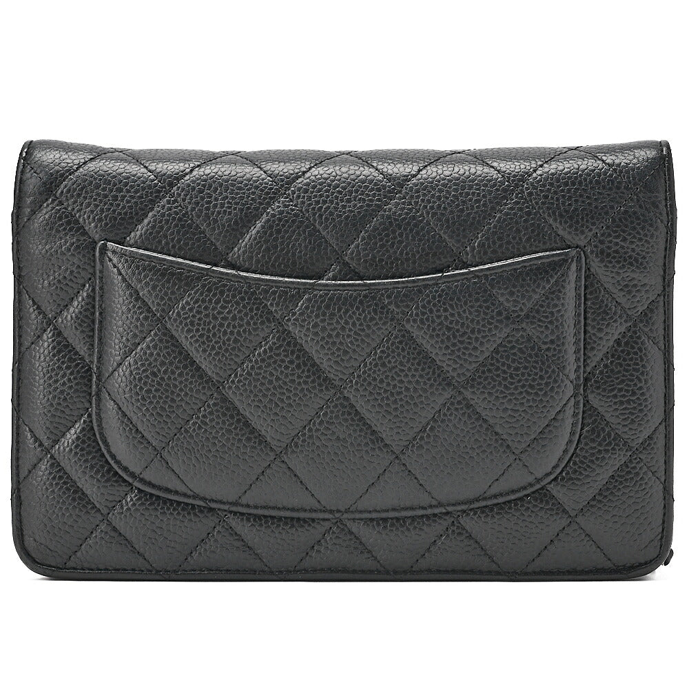 CHANEL Caviar Skin Matelasse Chain Wallet Black Silver-Tone Hardware, Pre-Owned