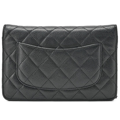 CHANEL Caviar Skin Matelasse Chain Wallet Black Silver-Tone Hardware, Pre-Owned