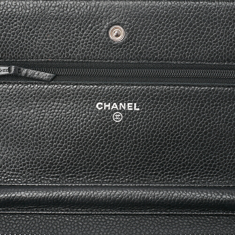 CHANEL Caviar Skin Matelasse Chain Wallet Black Silver-Tone Hardware, Pre-Owned