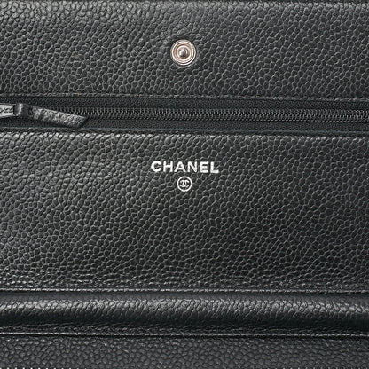 CHANEL Caviar Skin Matelasse Chain Wallet Black Silver-Tone Hardware, Pre-Owned