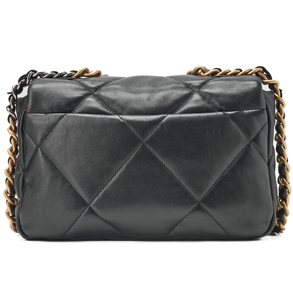 CHANEL Lambskin Matelasse Chanel 19 2WAY Chain Shoulder Black Gold x Silver-Tone Hardware, Pre-Owned