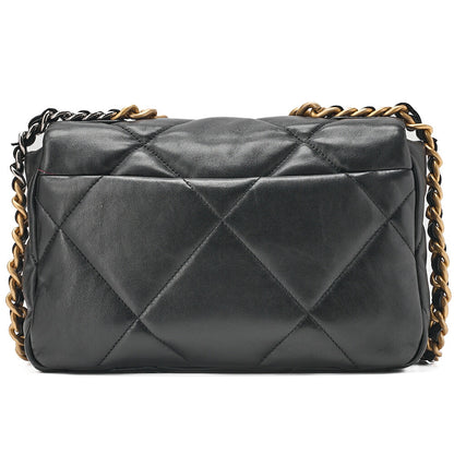 CHANEL Lambskin Matelasse Chanel 19 2WAY Chain Shoulder Black Gold x Silver-Tone Hardware, Pre-Owned