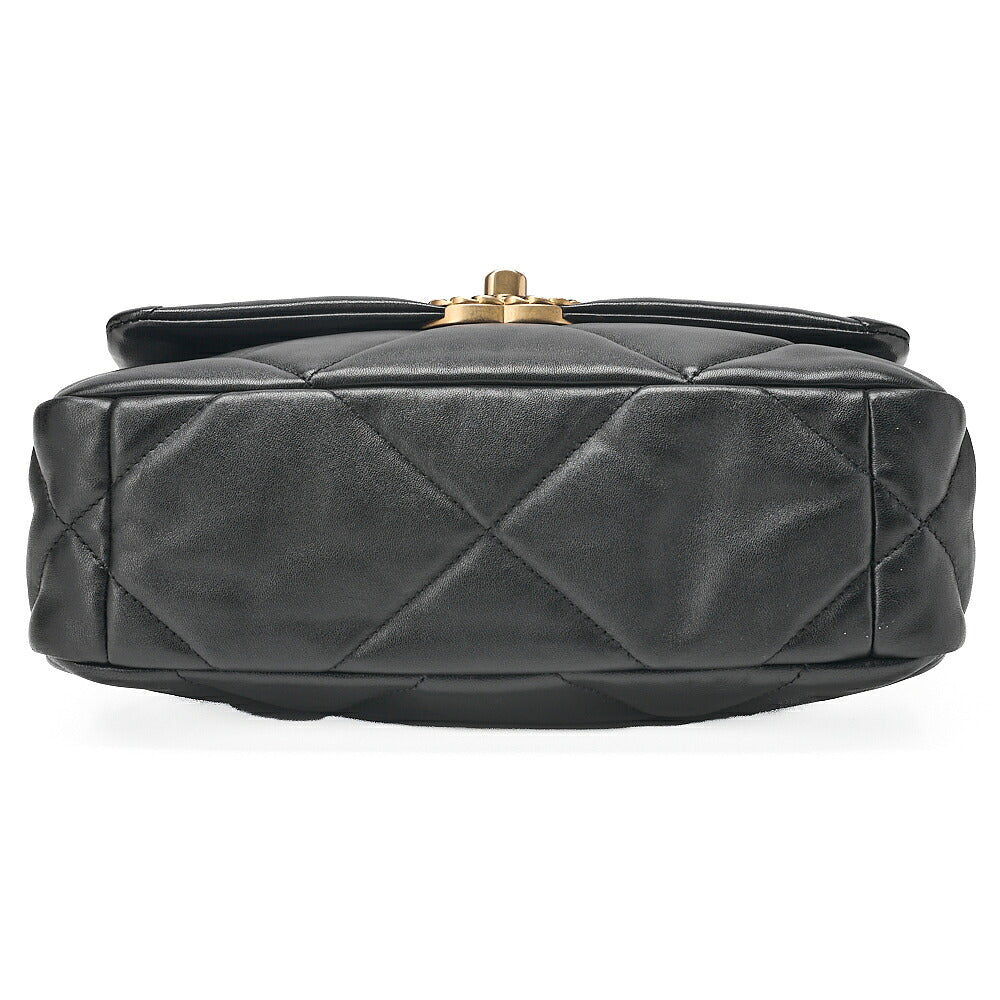 CHANEL Lambskin Matelasse Chanel 19 2WAY Chain Shoulder Black Gold x Silver-Tone Hardware, Pre-Owned