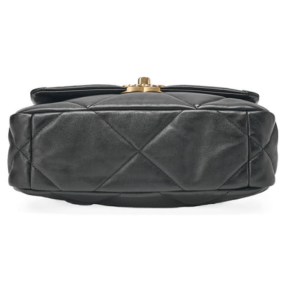 CHANEL Lambskin Matelasse Chanel 19 2WAY Chain Shoulder Black Gold x Silver-Tone Hardware, Pre-Owned