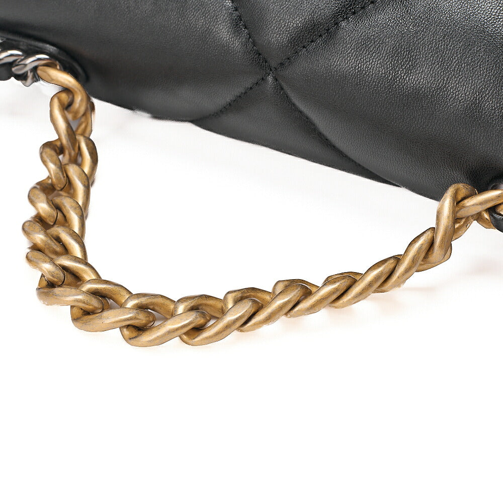 CHANEL Lambskin Matelasse Chanel 19 2WAY Chain Shoulder Black Gold x Silver-Tone Hardware, Pre-Owned
