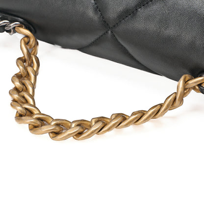 CHANEL Lambskin Matelasse Chanel 19 2WAY Chain Shoulder Black Gold x Silver-Tone Hardware, Pre-Owned