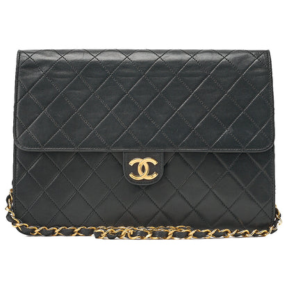 CHANEL Lambskin Matelasse Push Lock Chain Shoulder Black Gold-Tone Hardware, Pre-Owned